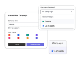 Campaign management dashboard showing active campaigns with performance metrics and color-coded organization