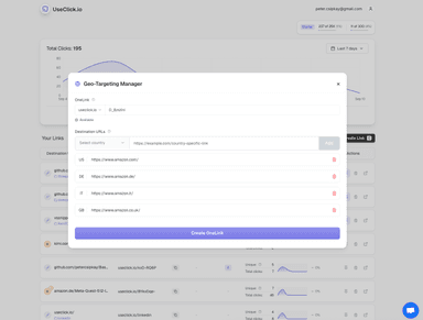 Geo targeting interface showing location-based link configuration