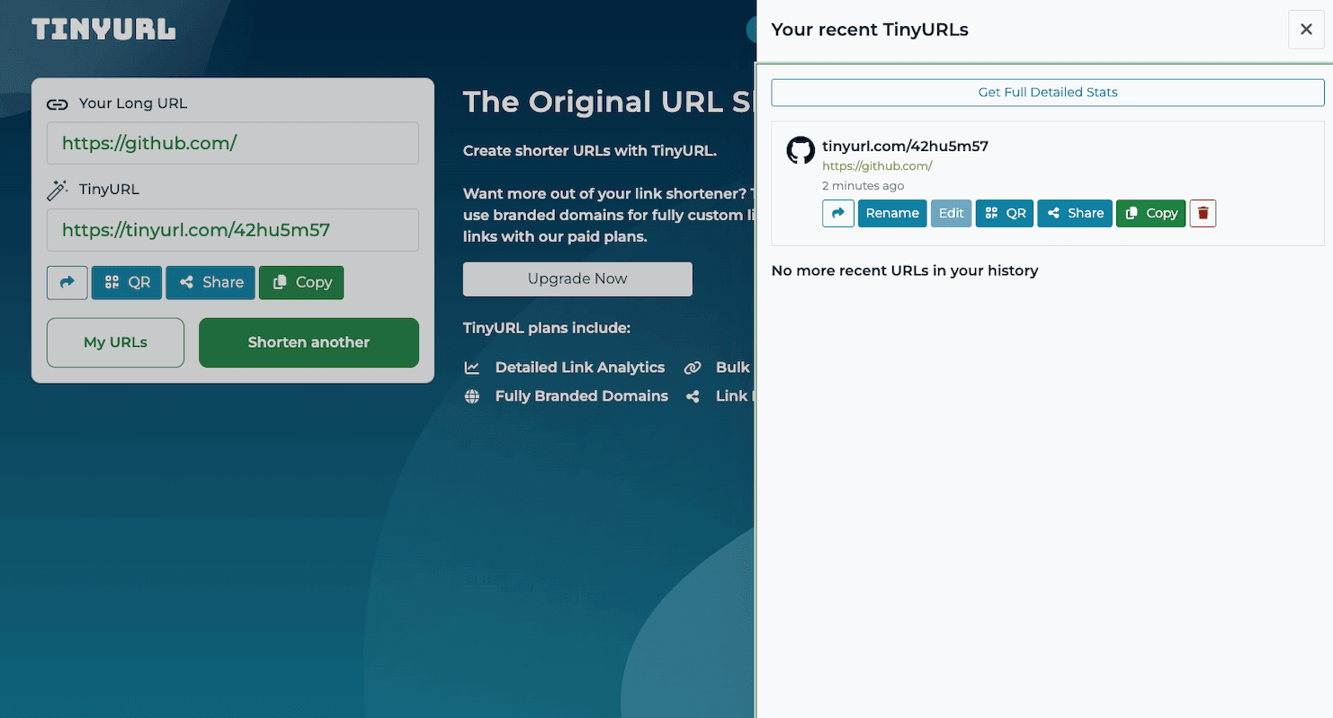 TinyURL interface