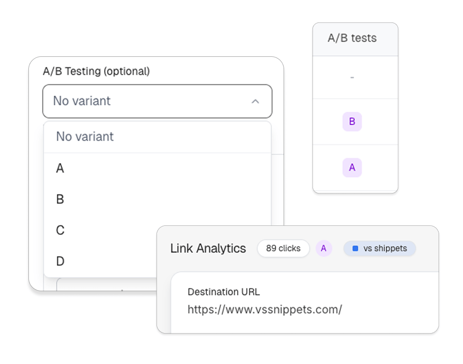 A/B testing interface showing variant performance comparison and conversion metrics